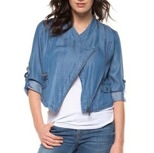 Faded Denim Blue Roll-Up Zip-Up Tencel jacket